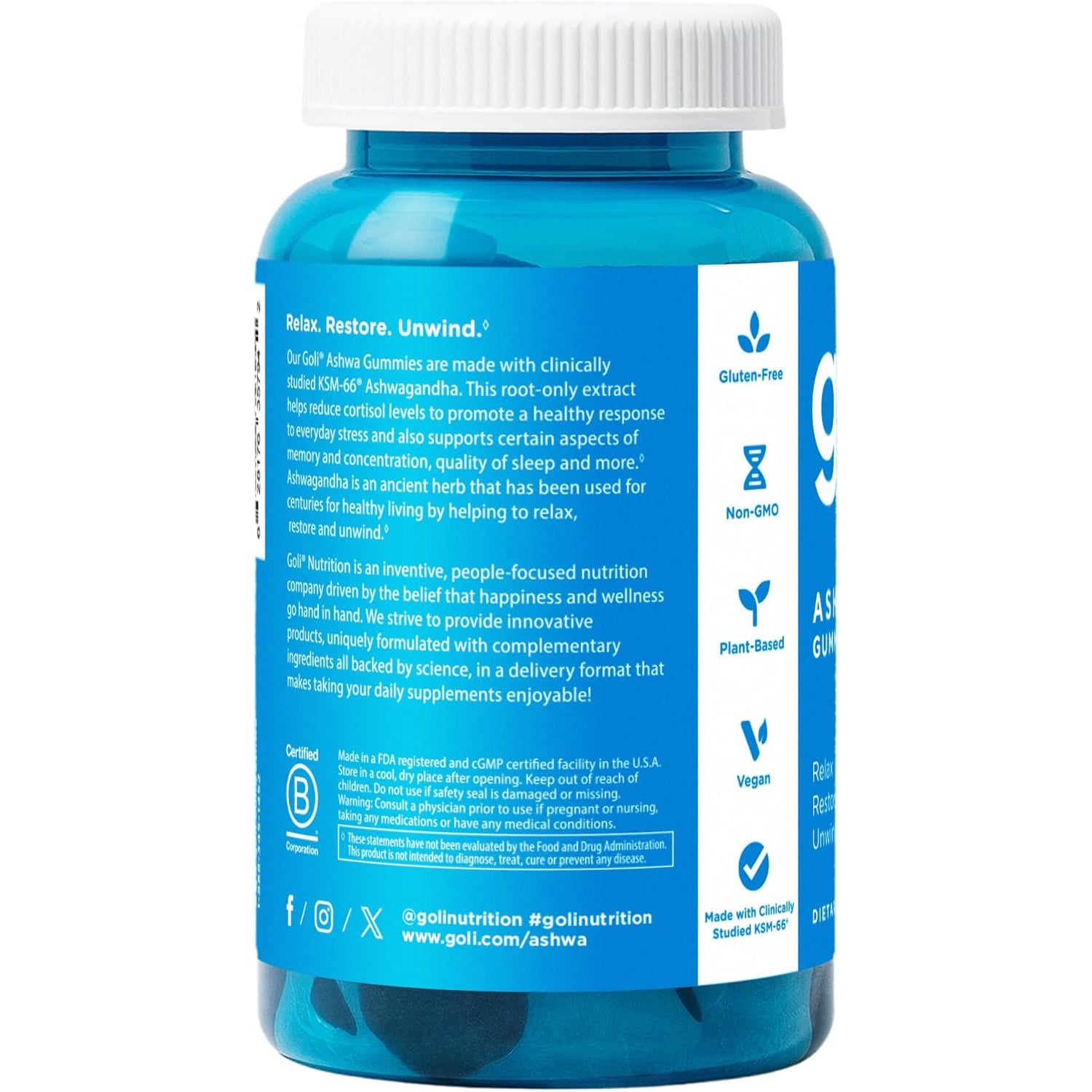 Goli Ashwagandha & Vitamin D Gummy - 60 Count - Mixed Berry, KSM-66, Vegan, Plant Based, Non-Gmo, Gluten-Free & Gelatin Free Relax. Restore. Unwind, Pack of 1