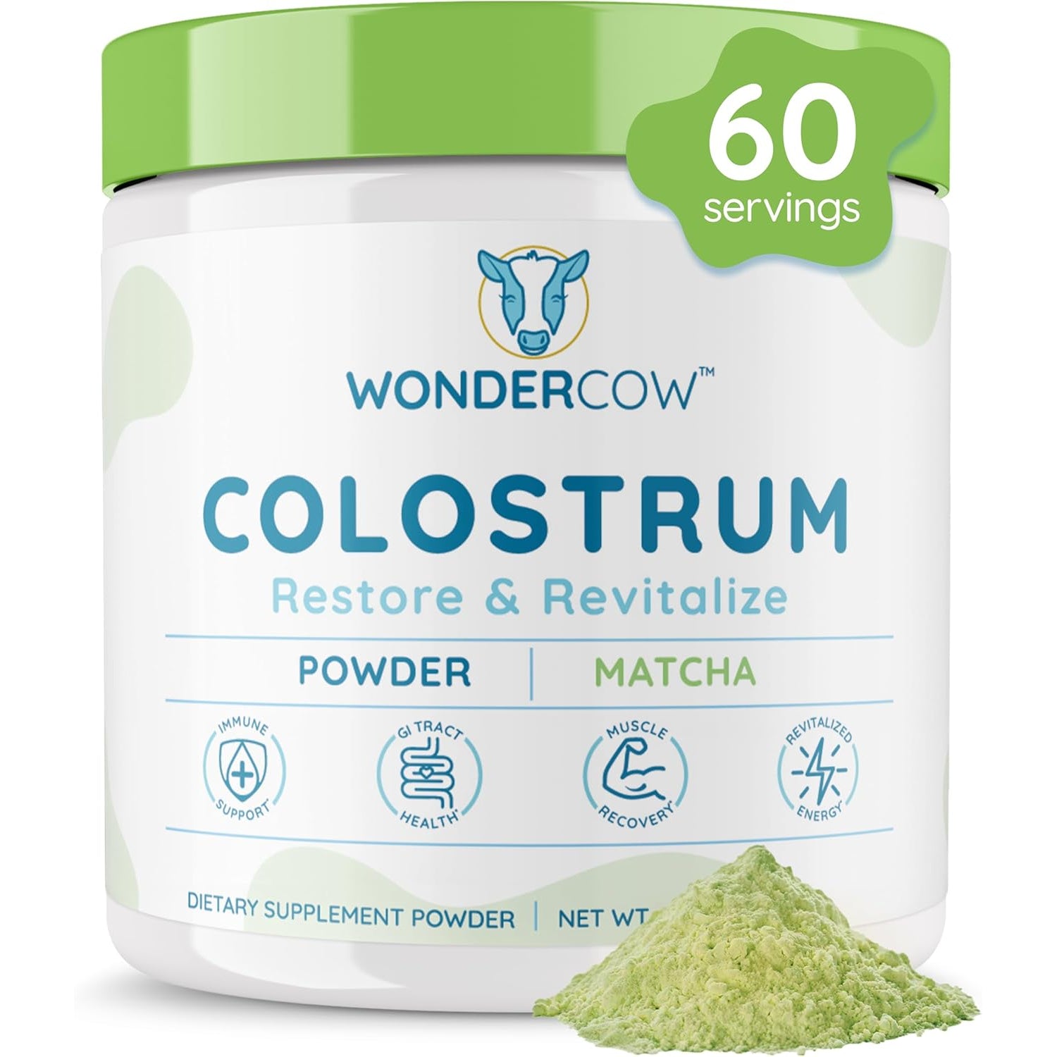 WONDERCOW Bovine Colostrum Powder – 60 Servings | Natural IgG, Matcha & Immune Support | Gut Health & Whole-Body Wellness Superfood