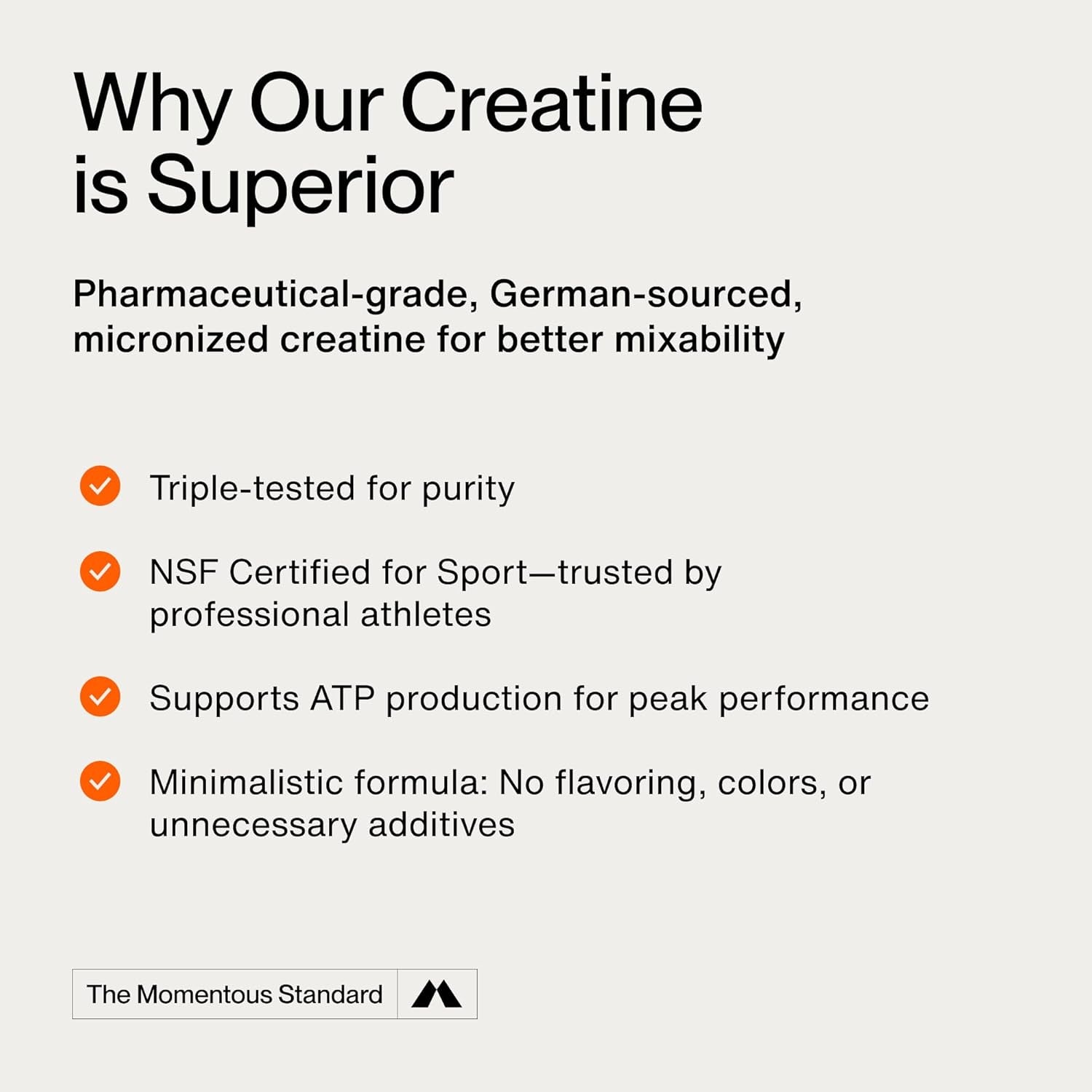 Momentous Creatine Monohydrate Powder - Creatine Powder - Supports Strength, Lean Muscle, & Recovery for Men & Women - NSF Certified for Sport - 5 G per Serving - 90 Servings