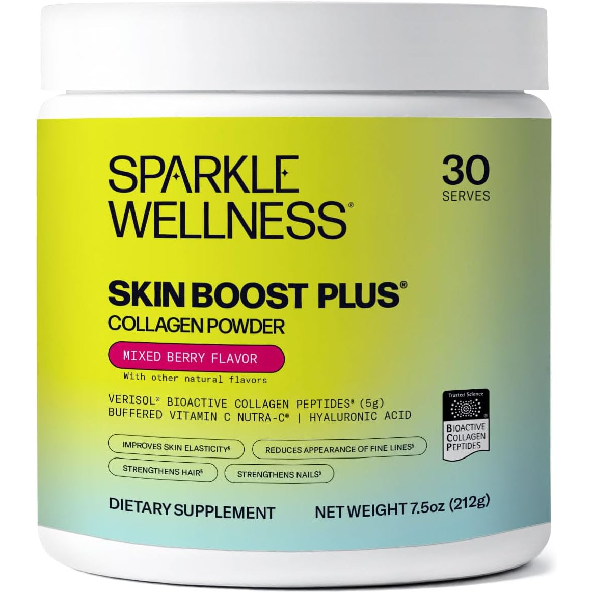 Sparkle Wellness Skin Boost Plus Mixed Berry – 30 Servings | VERISOL Collagen Peptides, Vitamin C & Hyaluronic Acid | Hair, Skin & Nail Health
