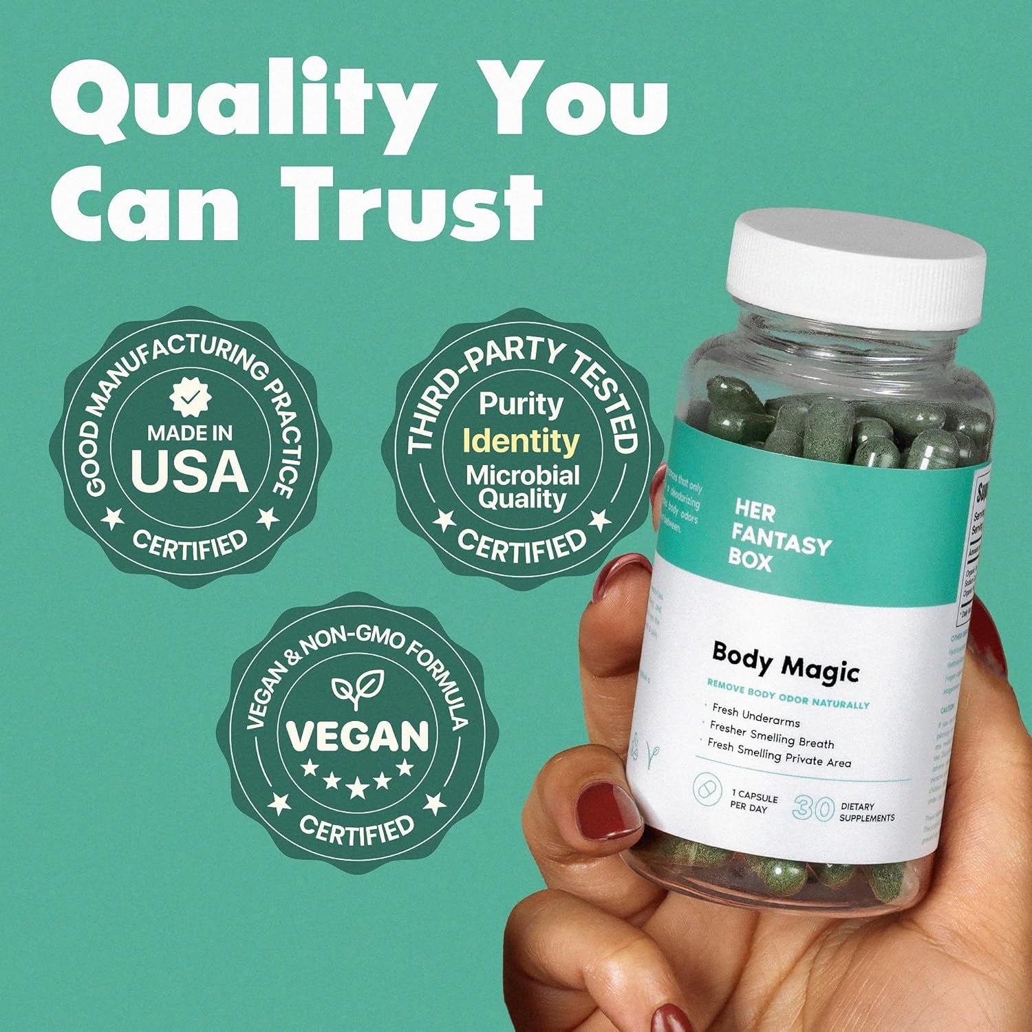 Her Fantasy Box | Body Magic | Chlorophyll Capsules - 30 Vegan Capsules for Detox, Digestion, Gut Health, Skin Support, and Oily Skin - Natural Energy Booster