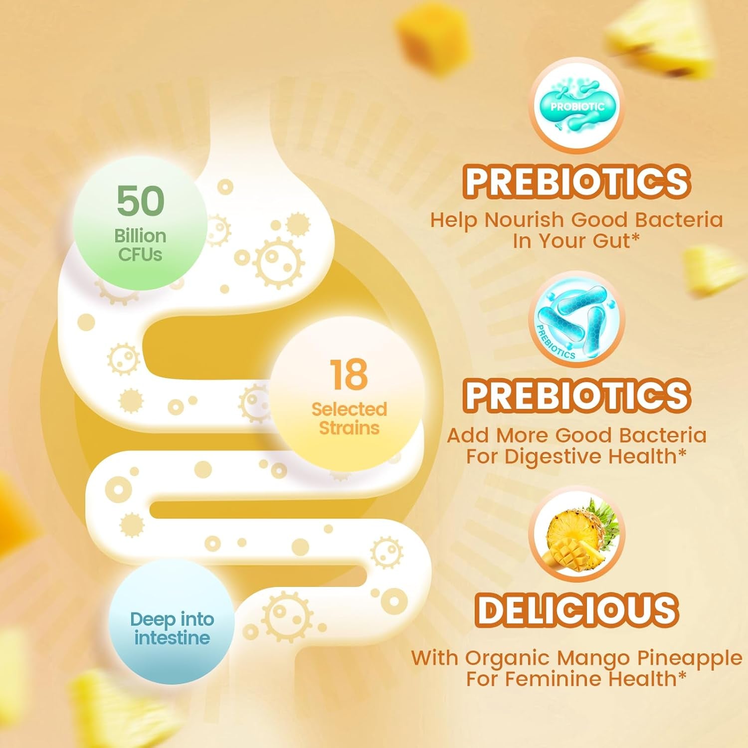 VivoNu Women's Feminine Balance Probiotic Gummies – 60 Count | Mango Pineapple | Vaginal pH Balance & Flora Support | Prebiotic & Probiotic Blend