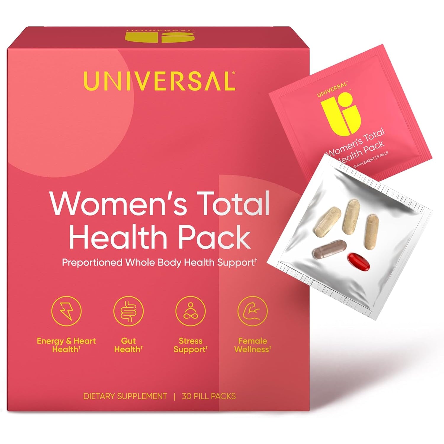 Universal Nutrition Women's Total Health Daily Vitamin Packs – 30 Packets | All-in-One Women's Multivitamin for Energy, Stress, Digestion & Gut Health