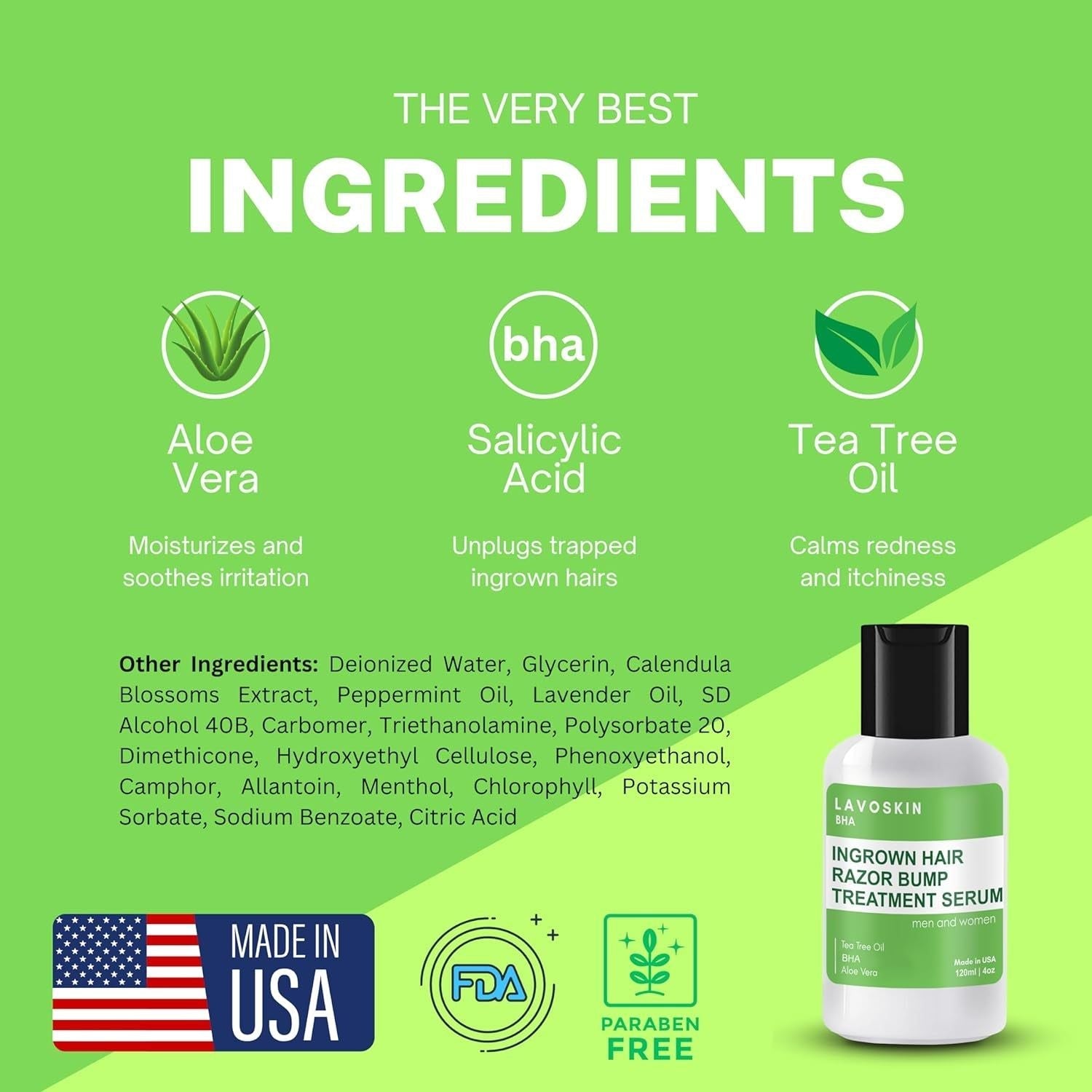 LAVOSKIN Ingrown Hair & Razor Bump Treatment Serum – 120ml | Soothing Tea Tree Formula