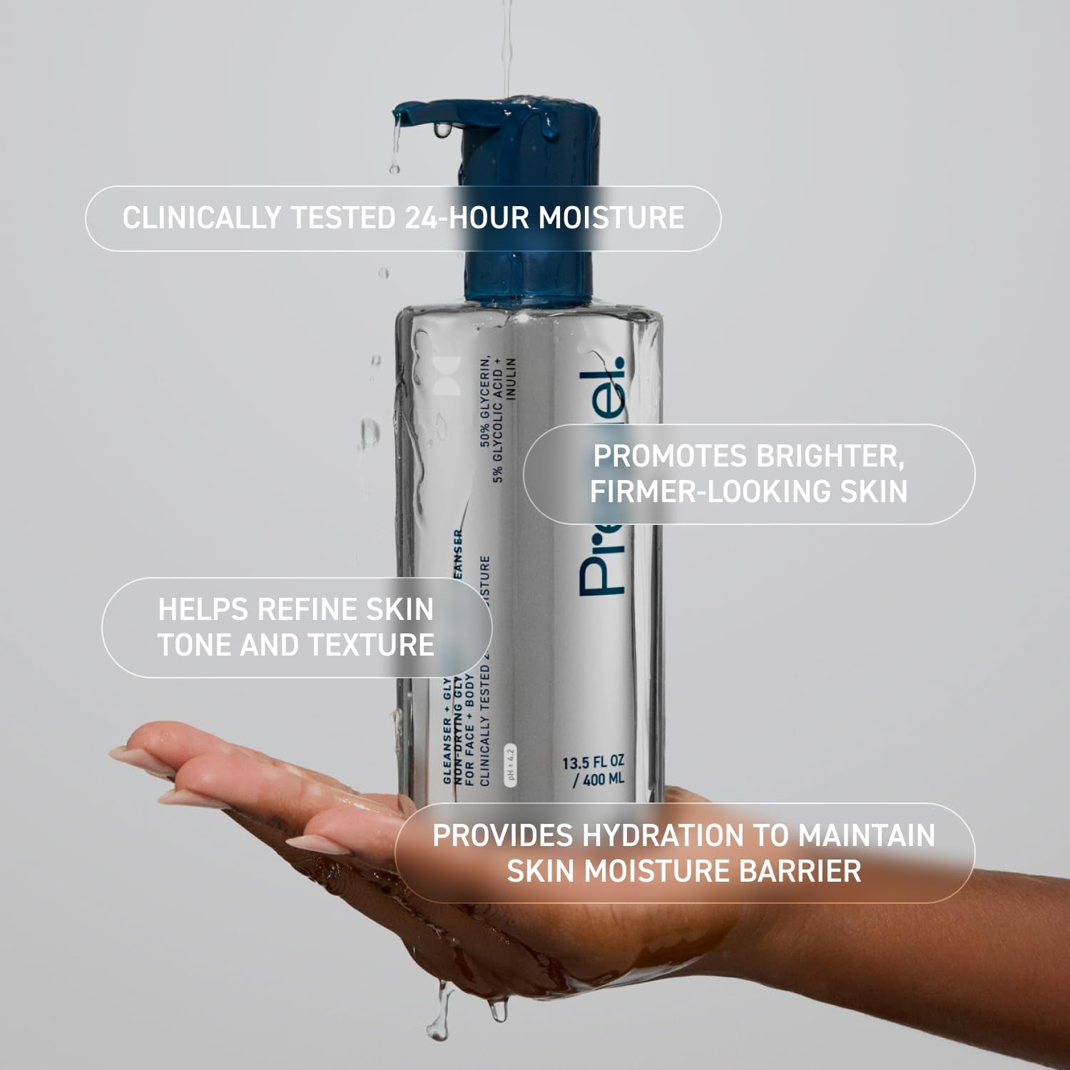 Prequel Glycolic Cleanser | 50% Glycerin Face + Body Wash, 13.5Oz 2-Pack | Unscented Glycolic Acid Face Wash with 50% Glycerin for Face and Body Cleansing, Leaving Skin Hydrated-Feeling after Rinse