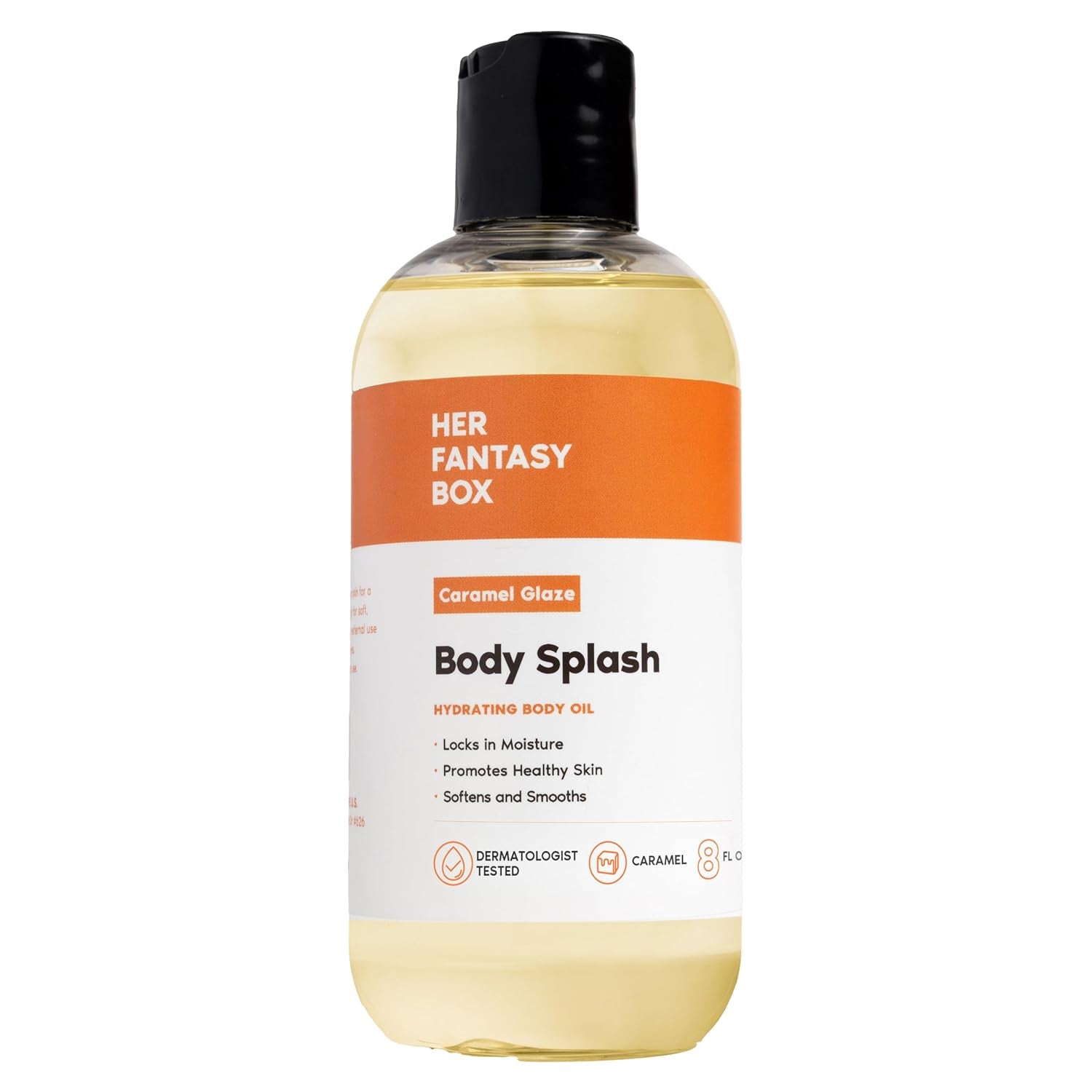 Her Fantasy Box | Body Splash Caramel Glaze Fragrance Oil – Warm Caramel & Vanilla Gourmand Scent, Lightweight Hydrating Body Oil, Vegan & Cruelty Free