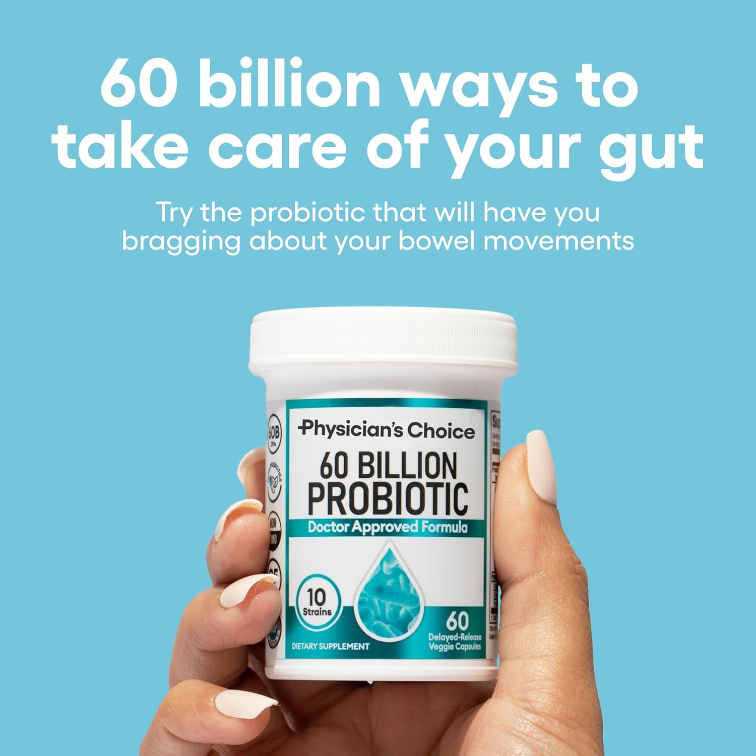Physician's Choice 60 Billion CFU Probiotic – 10 Strains & Organic Prebiotics for Gut, Digestive & Immune Health | 60 Capsules