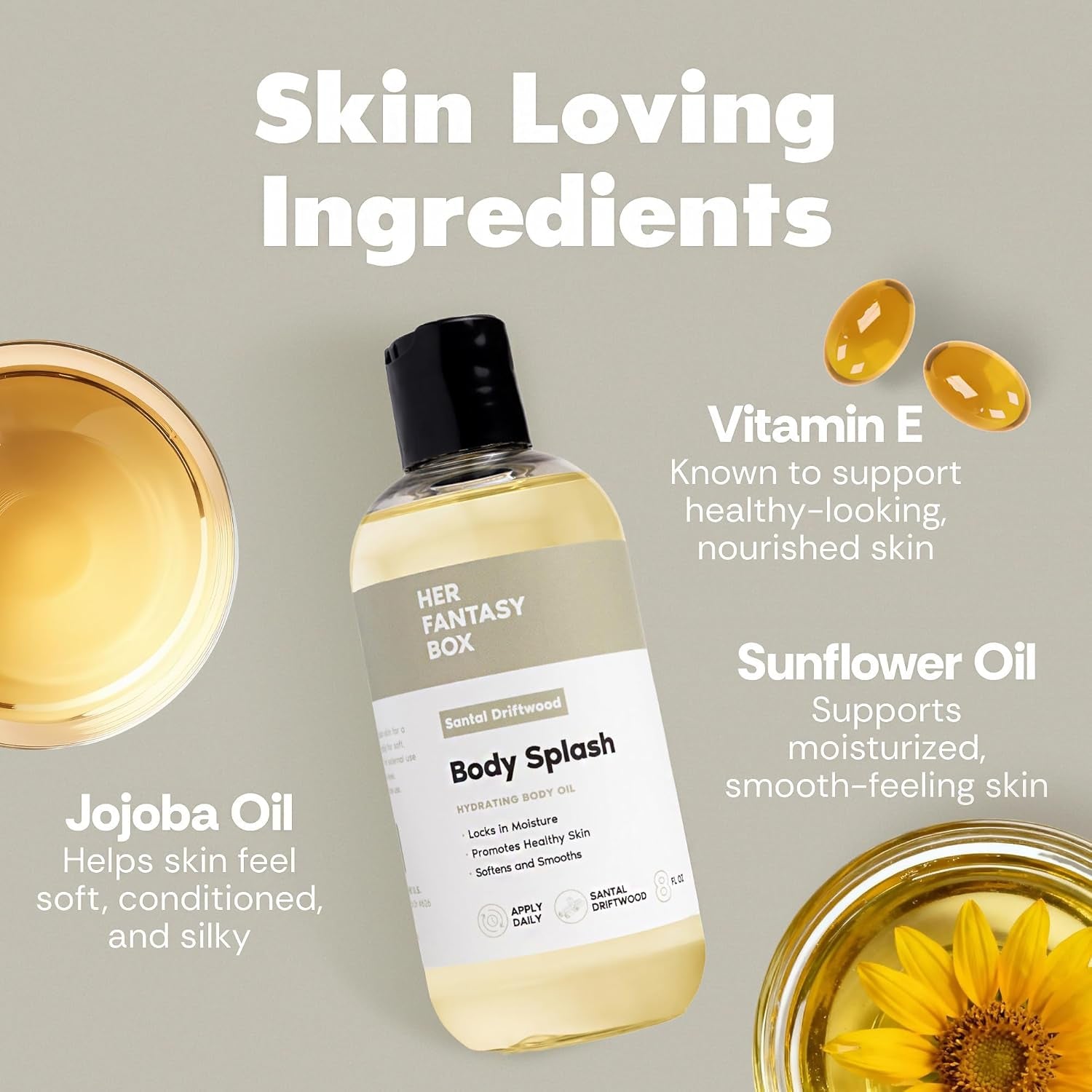 Her Fantasy Box Body Splash – Santal Driftwood | Lightweight Fragrant Body Mist | Natural Feminine Wellness Brand - 240ml