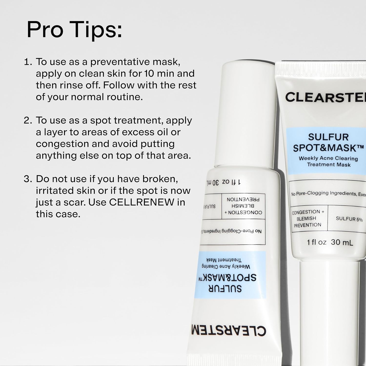 CLEARSTEM SULFUR SPOT&MASK Face Mask for Acne - Sulfur Spot Cleanser Facial Mask - Weekly Acne Face Mask for Clear & Smooth Skin - Made with Kaolin Clay & Glycolic to Reduce Blackheads & Blemishes
