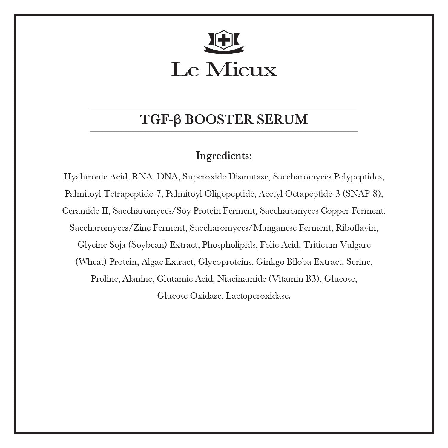 Le Mieux TGF-B Booster - anti Aging Triple Growth Factor Facial Serum with Hyaluronic Acid & Peptides, Hydrating Face Serum with No Parabens (1 Oz / 30 Ml)