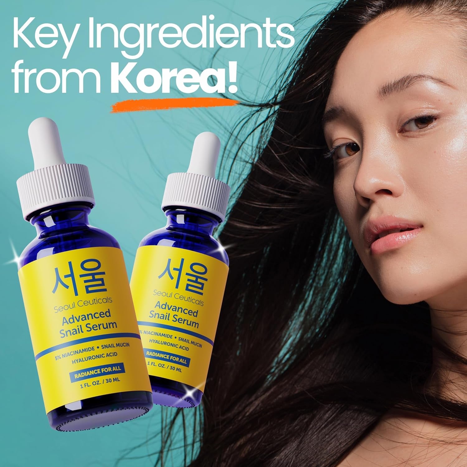 SeoulCeuticals 5% Niacinamide & Snail Mucin 97.5% Serum – Hyaluronic Acid for Brightening & Anti-Ageing | 30ml | K-Beauty
