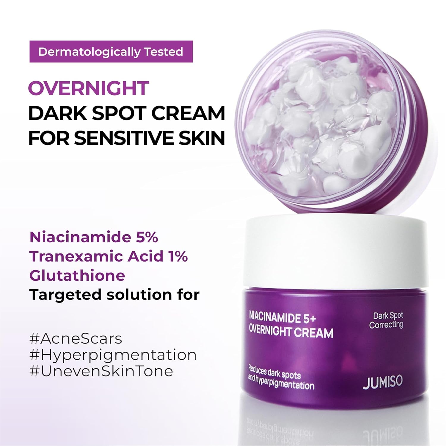 JUMISO Niacinamide 5+ Overnight Capsule Cream (50Ml/1.69 Fl Oz) – Melting Capsule Sleeping Mask, 5% Niacinamide + 1% TXA + Glutathione, Tone Appearance Care for Glass Skin, Korean Skincare