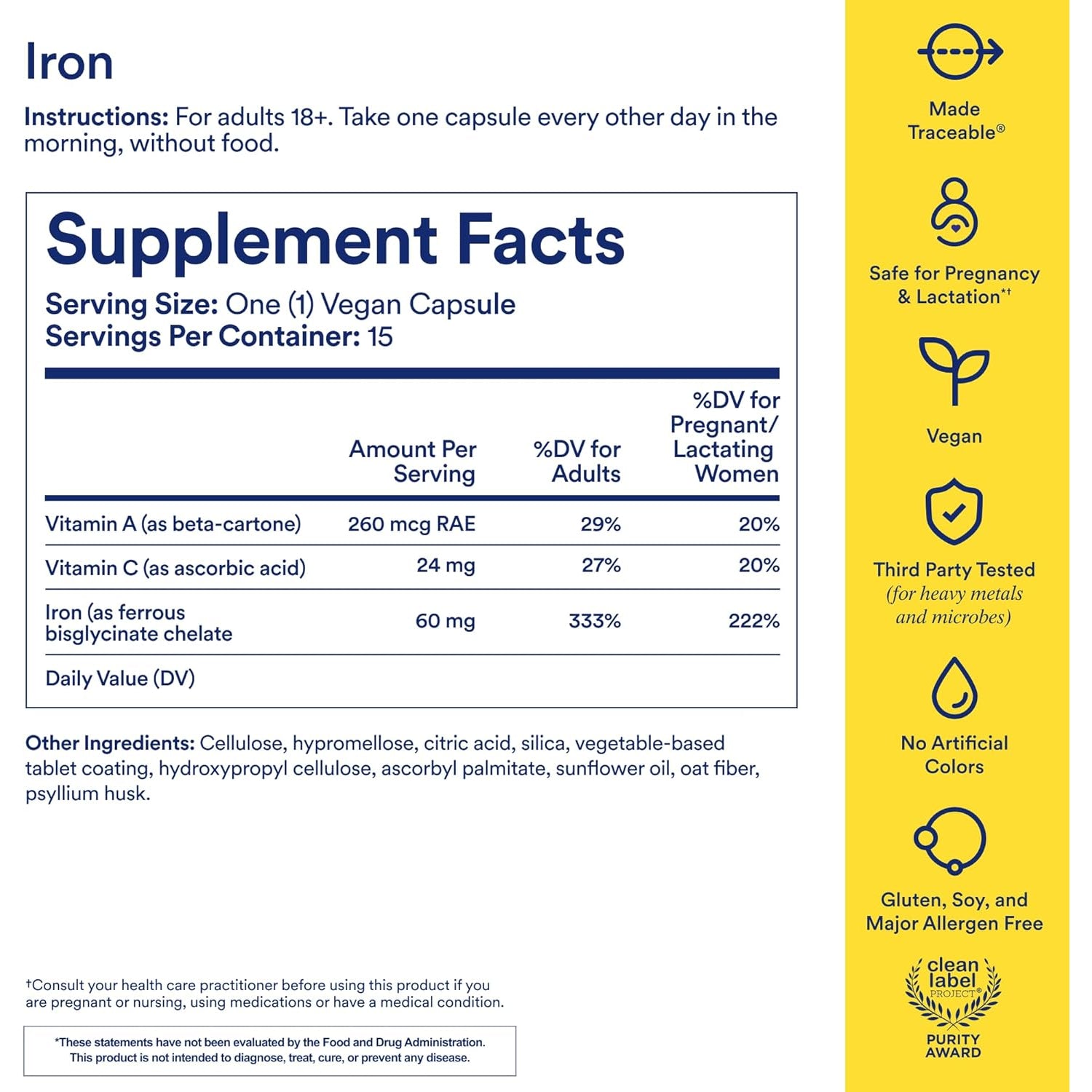 Ritual Iron Bisglycinate Supplement – Gentle Iron for Women | Healthy Iron Levels & Energy Support | Vitamin A & C | 48-Hour Dosing | Vegan | Citrus | 15 Capsules