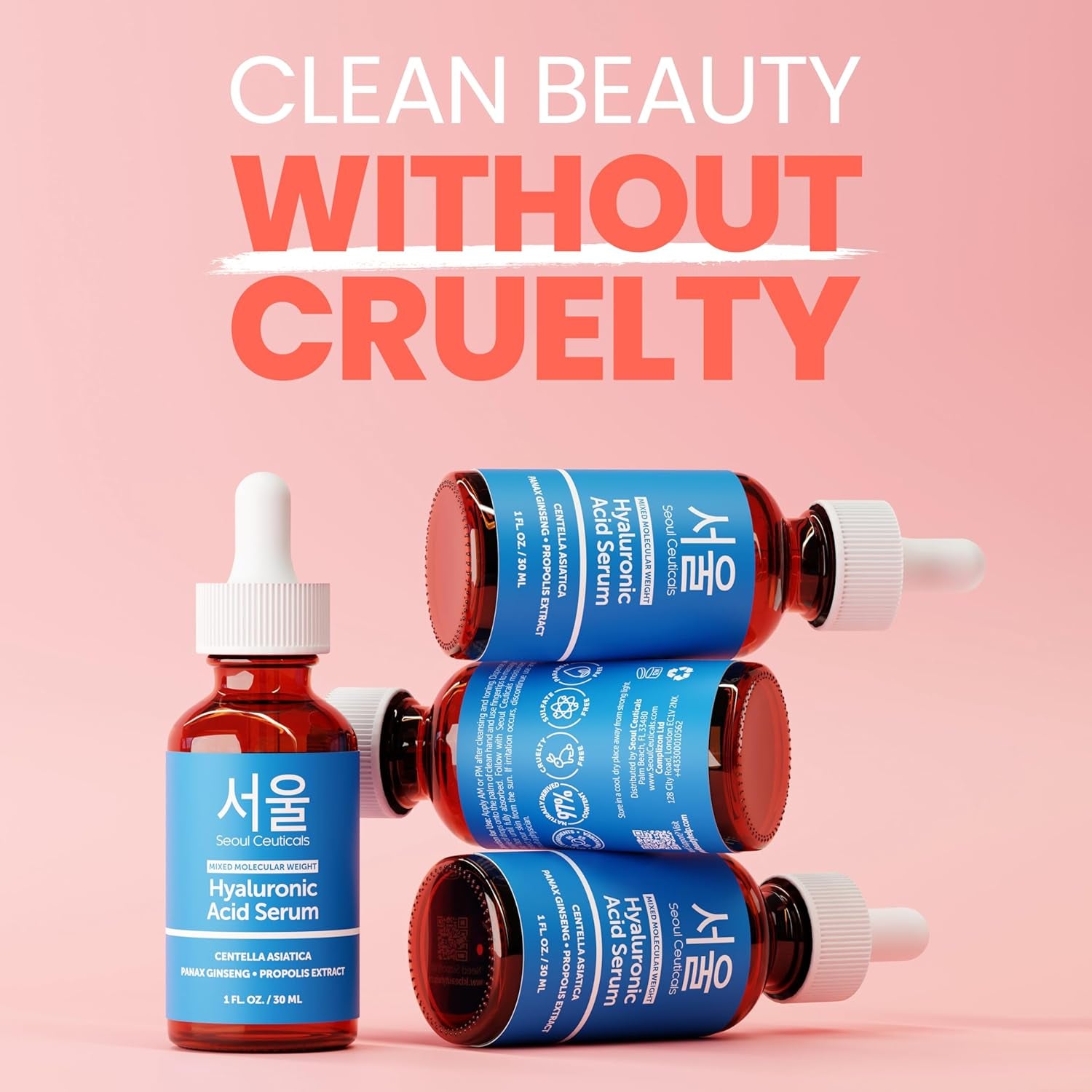 SeoulCeuticals Korean Hyaluronic Acid Serum – Dual Molecular Weight HA, Centella & Propolis for Deep Hydration | 30ml | K-Beauty