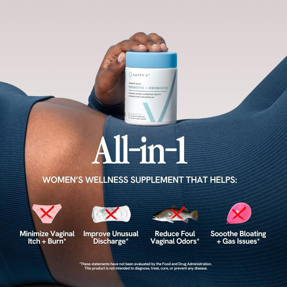 Happy V Dr. Formulated Vaginal Probiotic – Patented Prebiotics & Lactobacillus for pH Balance, Odour Control & Feminine Wellness | 60 Capsules