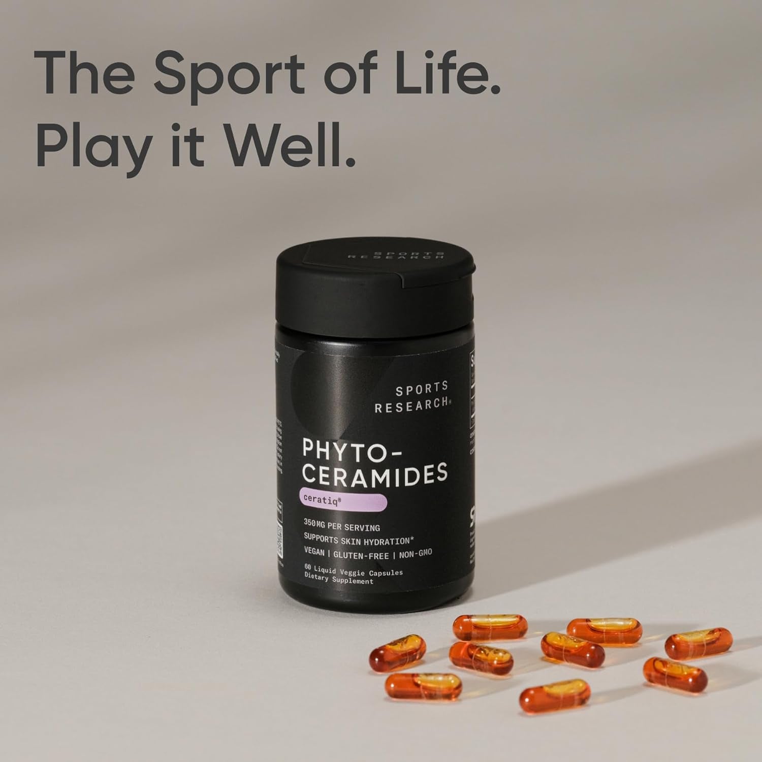 Sports Research Phytoceramides 350 Mg per Liquid Veggie Capsule - Plant Derived Ceramides for Healthy Skin and Hydration - Made with Ceratiq® · Non-Gmo · Vegan Friendly - 60 Count