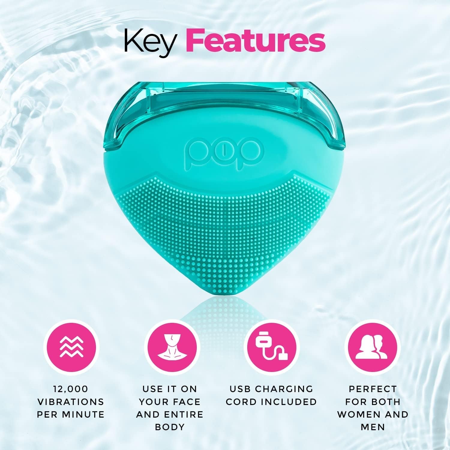 Pop Sonic Strawberry 3-in-1 Skin Exfoliating Cleanser (Turquoise) | Cleanse, Massage & Exfoliate Face & Body