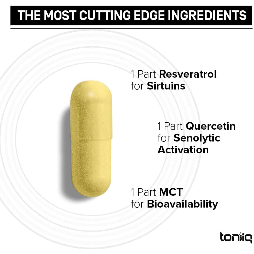 Toniiq 500Mg Resveratrol Blend - Ultra High Purity and 3Rd Party Tested - with MCT Oil for Added Bioavailability - Optimal NAD Supplement