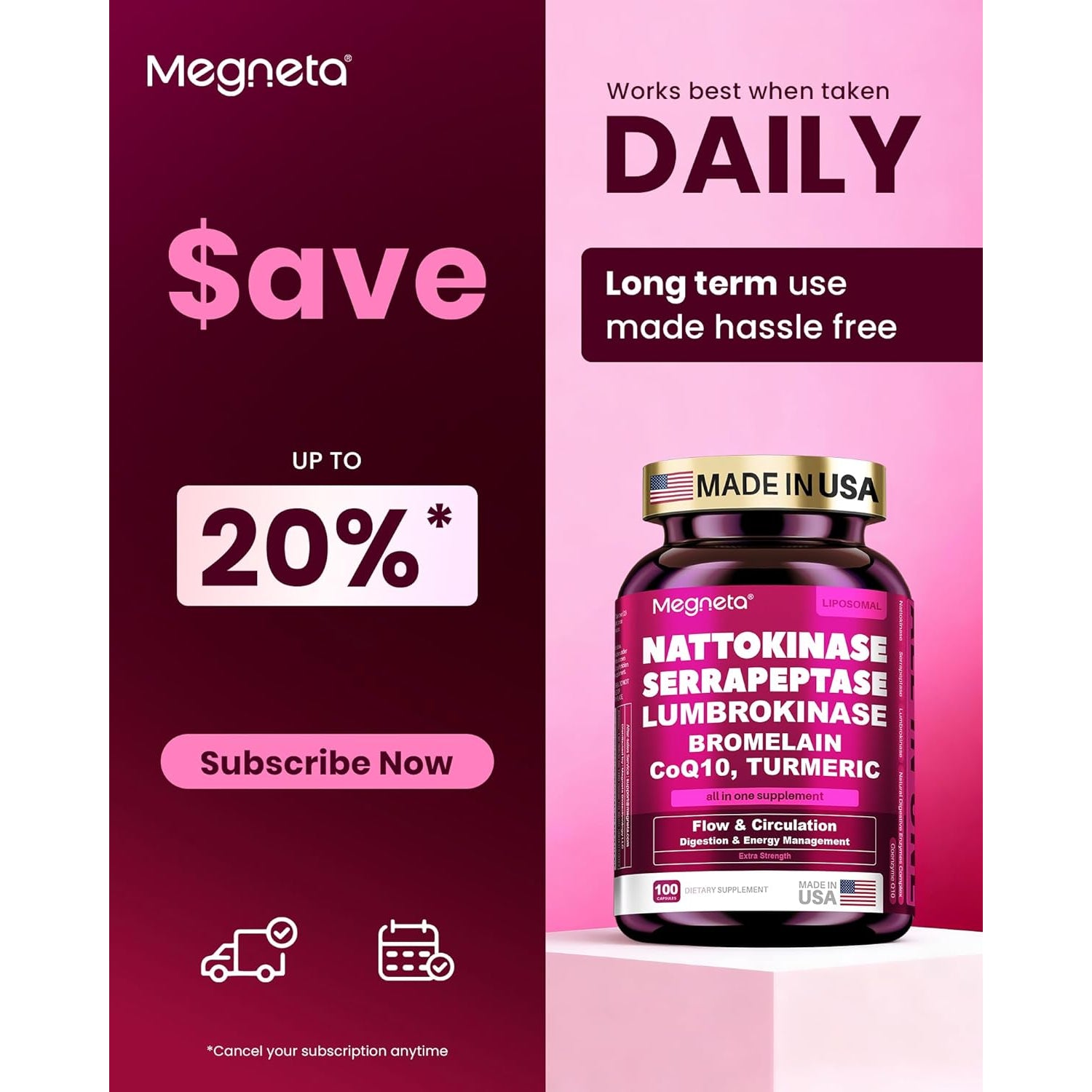 Nattokinase Supplement 12,000 FU (Max Strength) Serrapeptase 360,000 Spu, Lumbrokinase 10,000 FUV & Coq10 -Systemic Enzymes Complex for Cardiovascular & Circulatory Health Support-100 Capsule