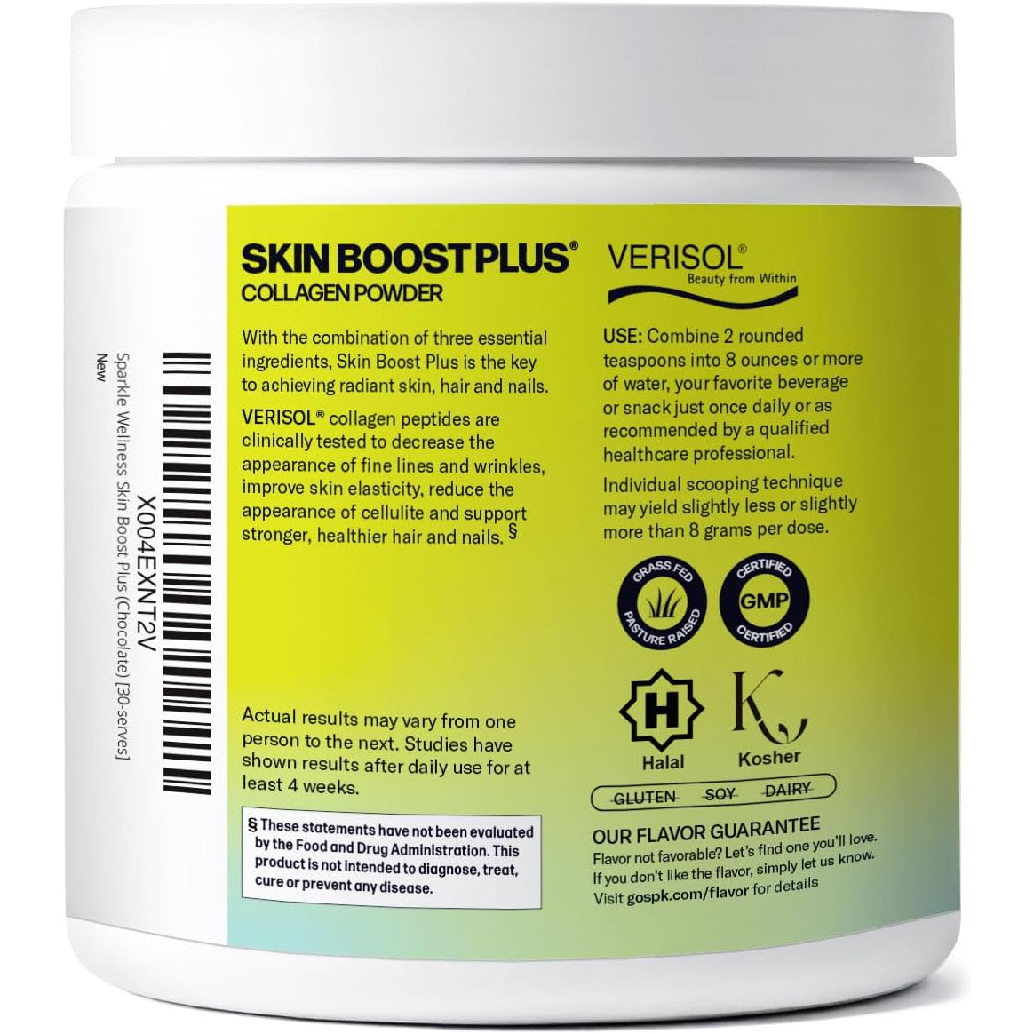 Sparkle Wellness Skin Boost Plus Chocolate – 30 Servings | VERISOL Collagen Peptides, Vitamin C & Hyaluronic Acid | Hair, Skin & Nail Health