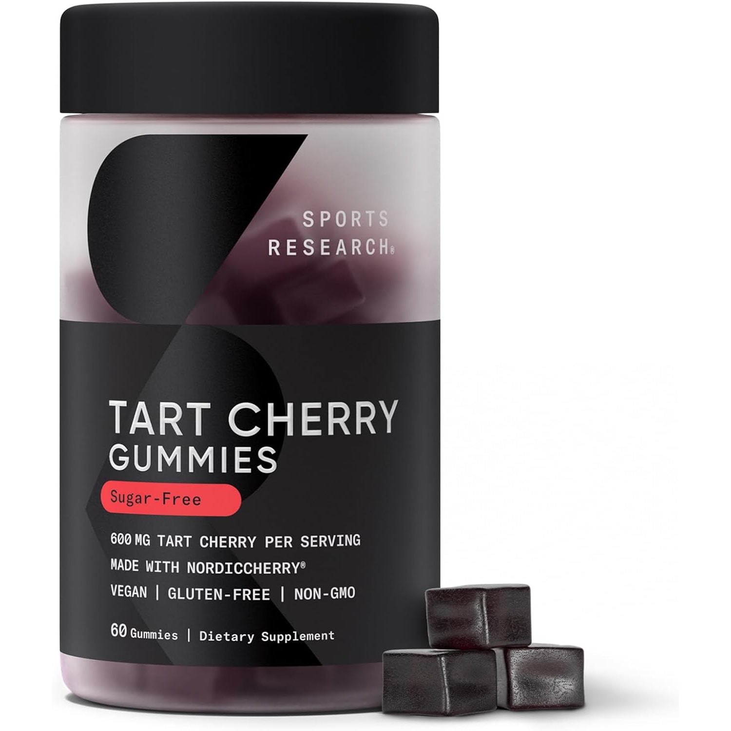 Sports Research® Tart Cherry Gummy Supplements | 600Mg of Nordiccherry™ | Enhanced Workout Recovery | Sugar and Sugar Alcohol Free - 60 Gummies for Adults, 1 Month Supply