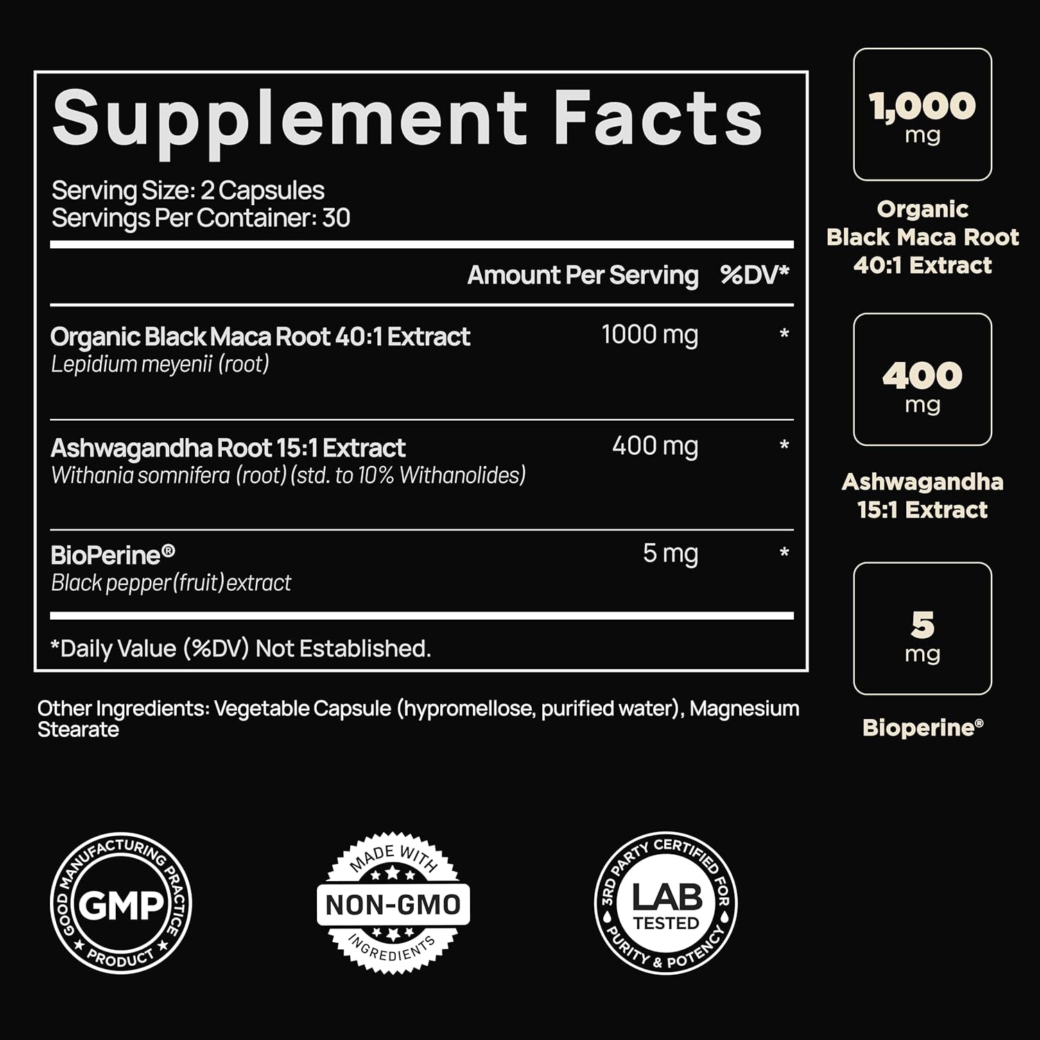 ELMNT 40X Black Maca Root Extract – 40:1 Organic Gelatinised Maca with Ashwagandha for Energy, Vitality & Performance | Highest Potency