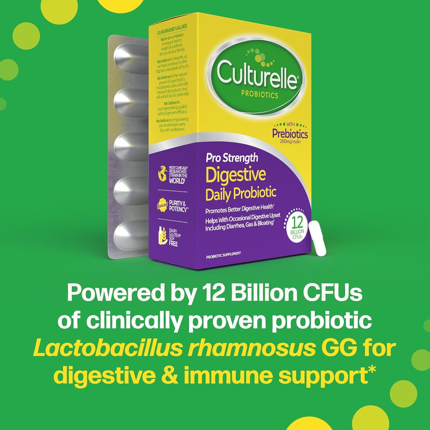 Culturelle Pro Strength Daily Probiotics for Digestive Health (2 Month Supply) with Prebiotics for Women & Men, Supports Occasional Diarrhea, Gas & Bloating, Gluten & Soy Free, 60 Count