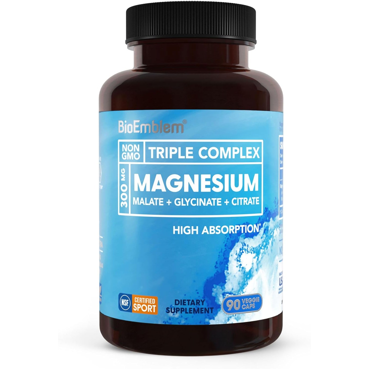 Bioemblem Triple Magnesium Complex | 300Mg Magnesium Glycinate, Malate & Citrate | High Absorption Chelated Formula | Vegan, Non-Gmo, Gluten-Free | 90 Capsules
