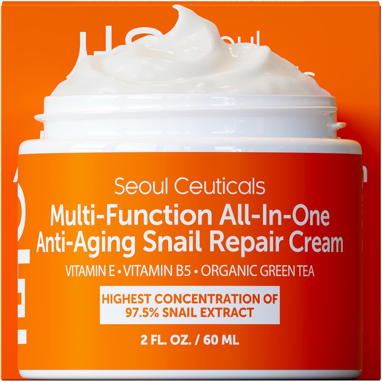 SeoulCeuticals 97.5% Snail Mucin Moisturising Cream – Korean Anti-Ageing Repair for Face | Day & Night | 60ml | K-Beauty