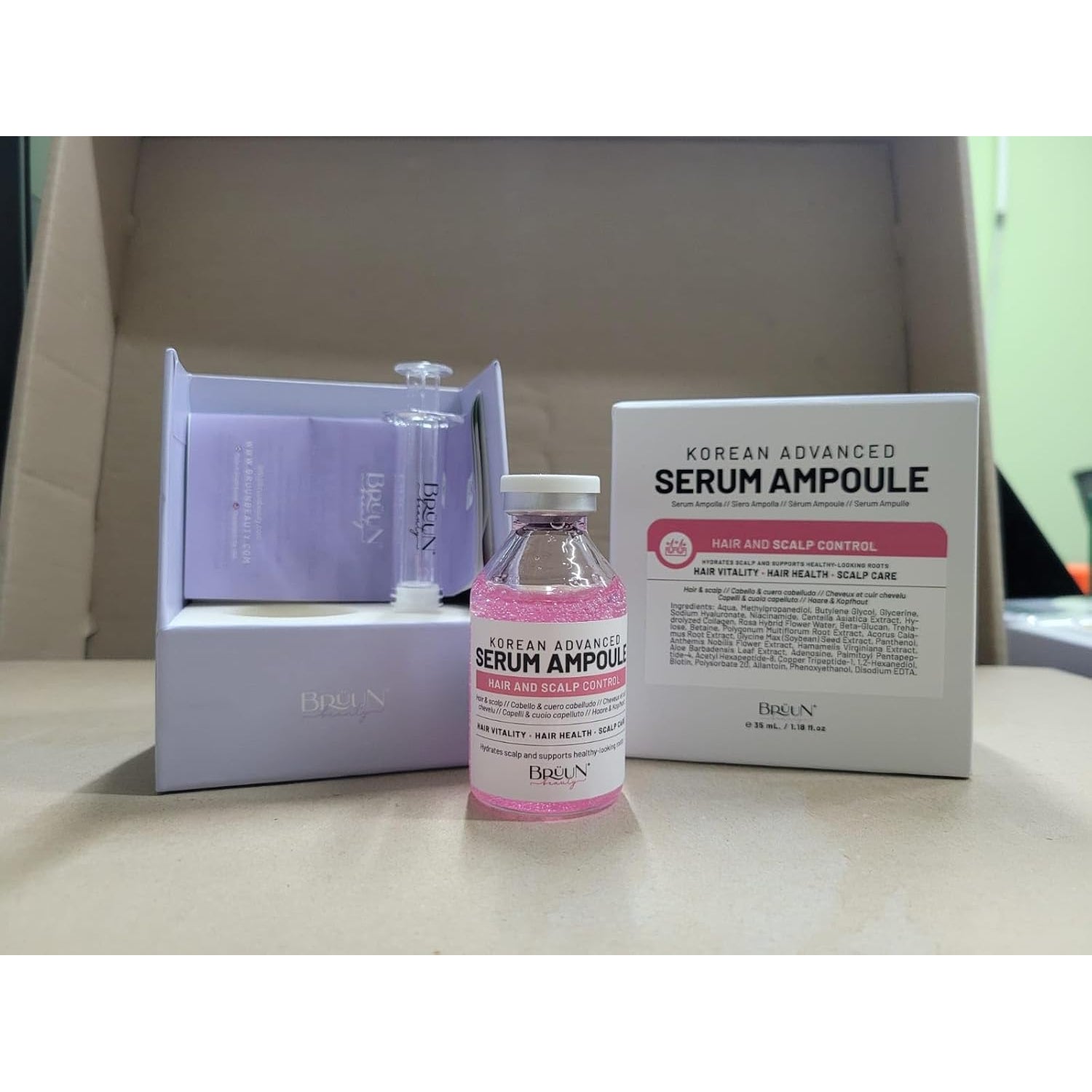 BRÜUN HS - Control Hair and Scalp Ampoule Serum – Korean Serum Booster for Hair Growth Use without Derma Pen Skin Care Serum 1.18 Fl.Oz
