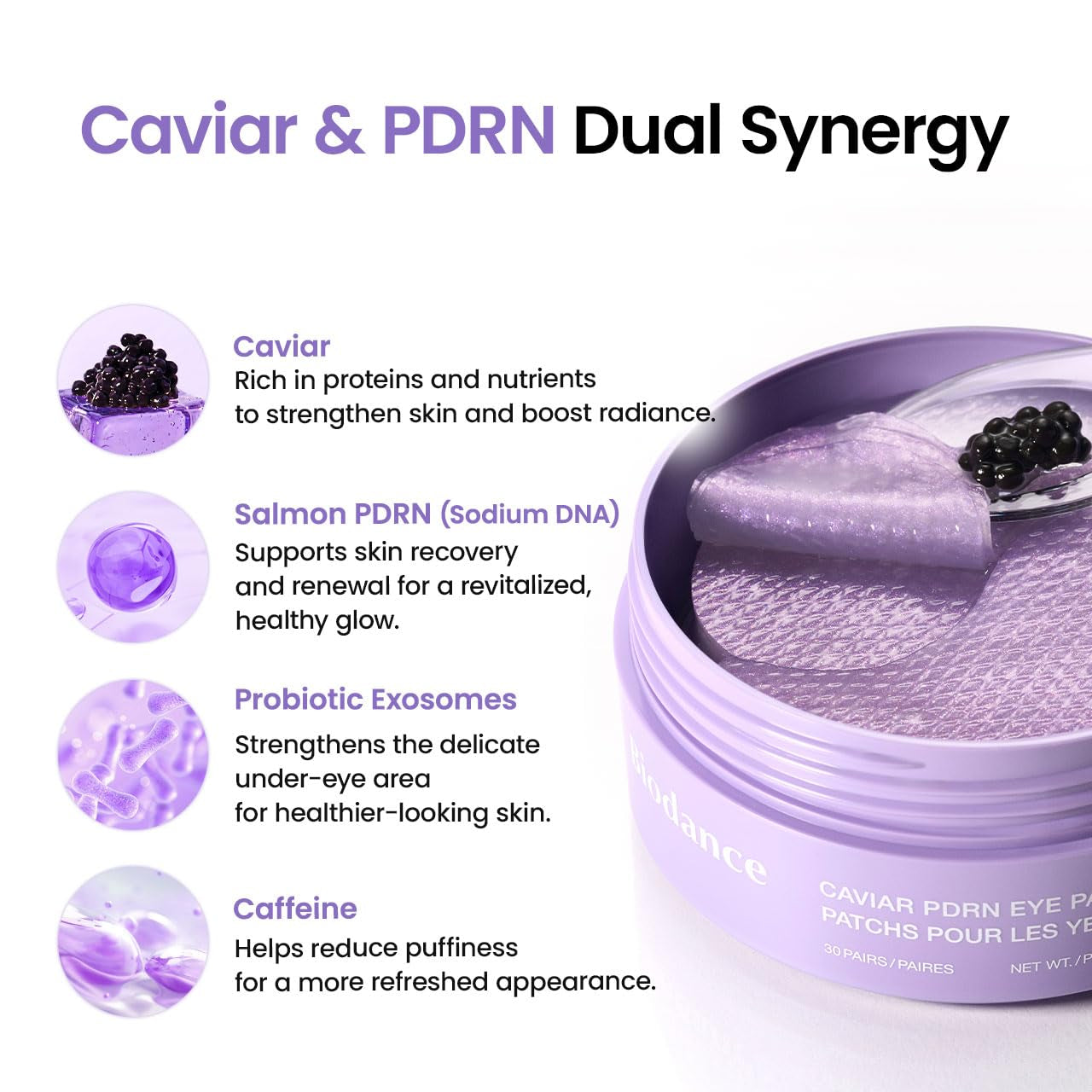 BIODANCE Caviar PDRN Eye Patches – 60 Count | Nourishing Under-Eye Masks | Dark Circles, Puffiness & Tired Eyes | Korean Skincare