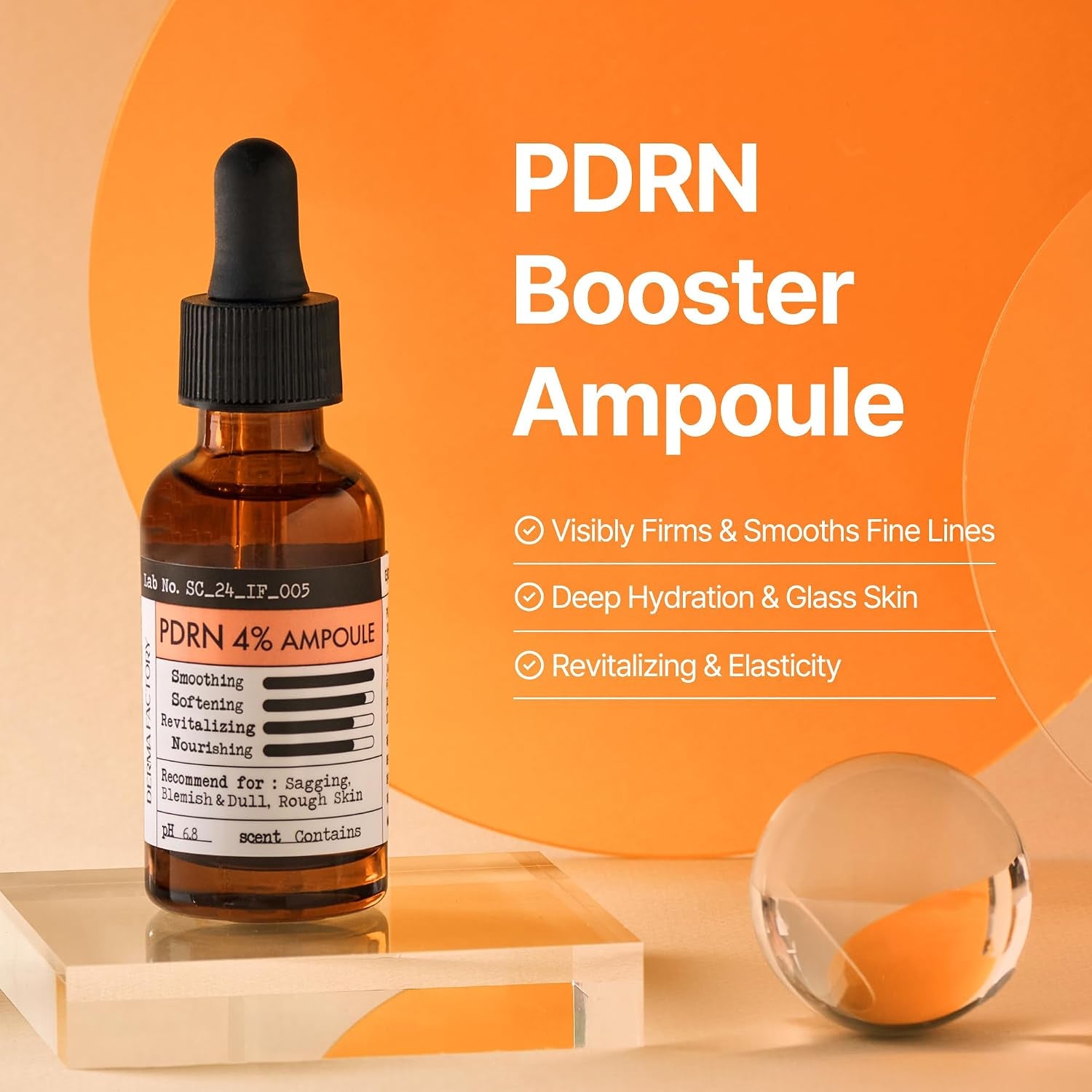 DERMA FACTORY PDRN Serum 4% (40,000 Ppm), Salmon DNA Ampoule with Niacinamide and 1% Panthenol, Hydrating Face Serum for Firmer-Looking, Radiant Skin, Korean Skin Care, 1.01 Fl Oz