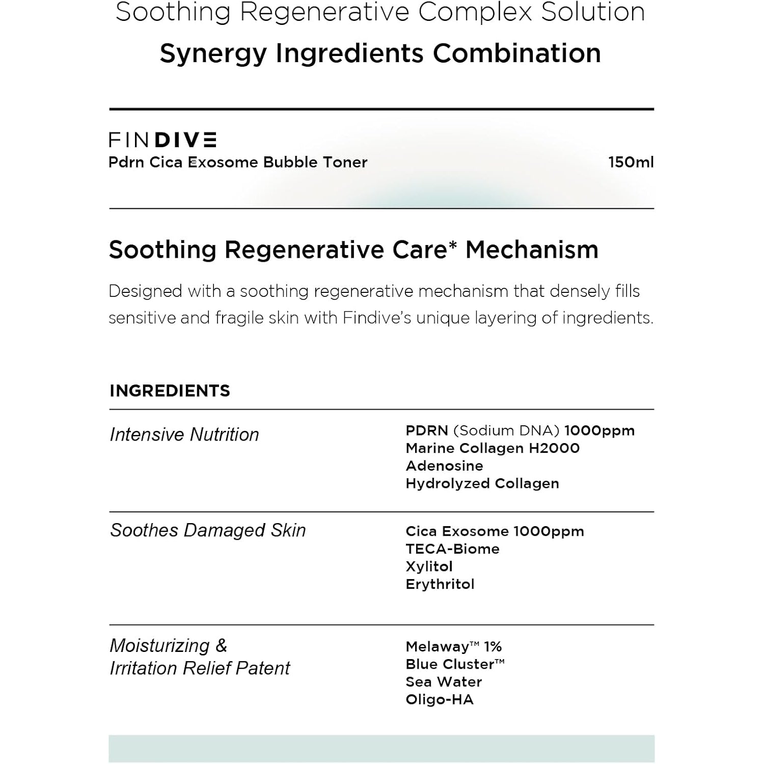 FINDIVE Official PDRN CICA Exosome Bubble Toner, PDRN (Sodium DNA) 1,000Ppm, CICA Exosome 1,000Ppm, Marin Collagen, Soothes, Regenerates Skin, Korean Skincare 5.07Fl.Oz