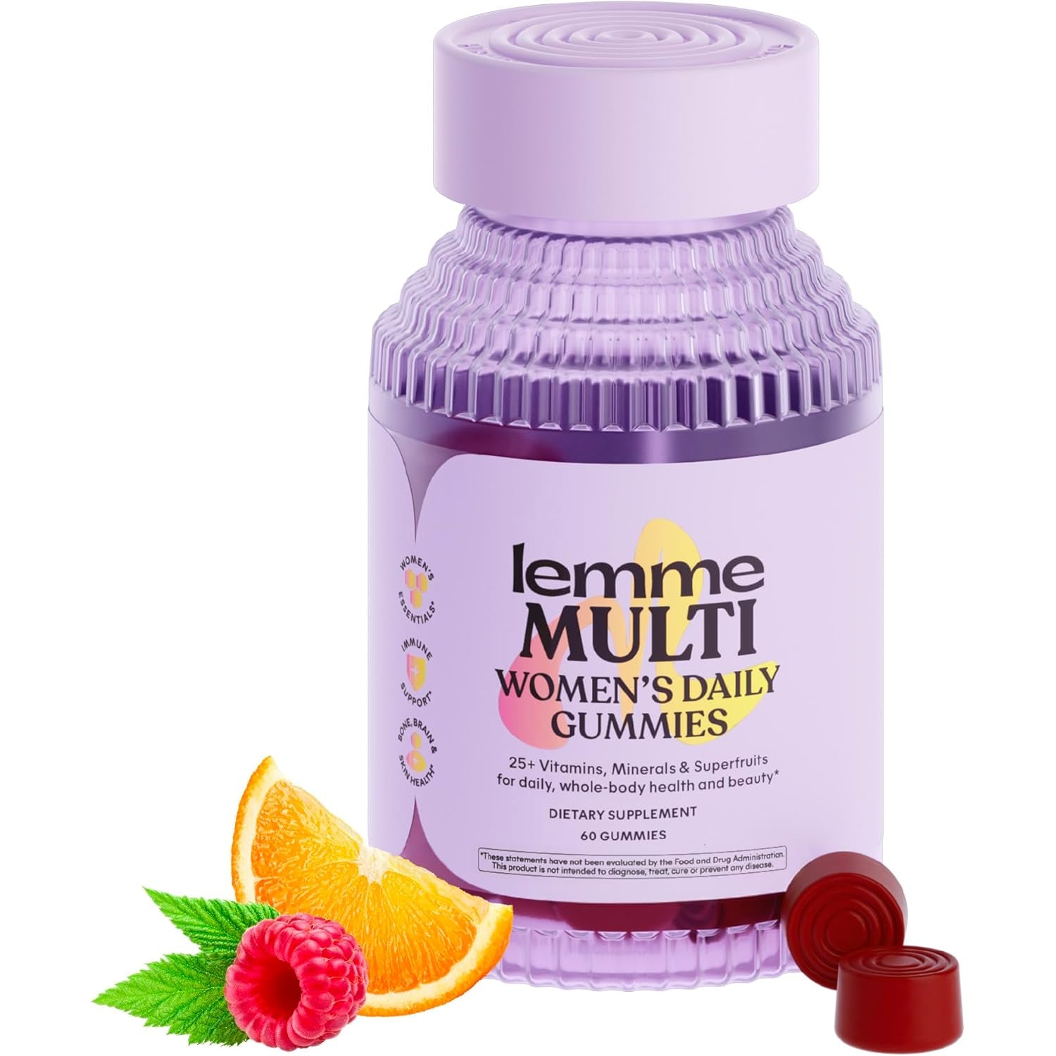 Women'S Multivitamin Gummies, Daily Nutritional Support with Vitamins A, C, D, E, Biotin, Folic Acid, Zinc & Inositol, Bone, Brain, Skin & Immune Health, Raspberry Orange, 30-Day Supply