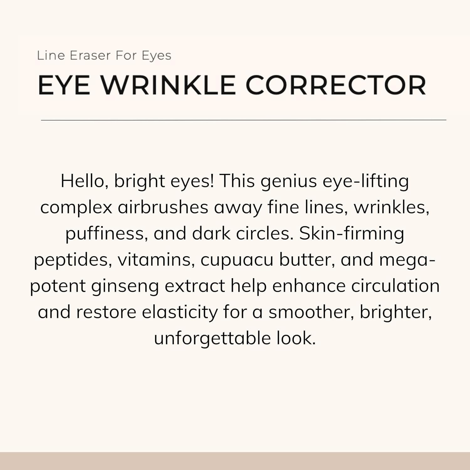 Le Mieux Eye Wrinkle Corrector Cream - Hyaluronic Acid Moisturizer for Eyes with 7 Potent Peptides & Amino Acids, under Eye Corrector Cream (0.5 Oz / 15 Ml)