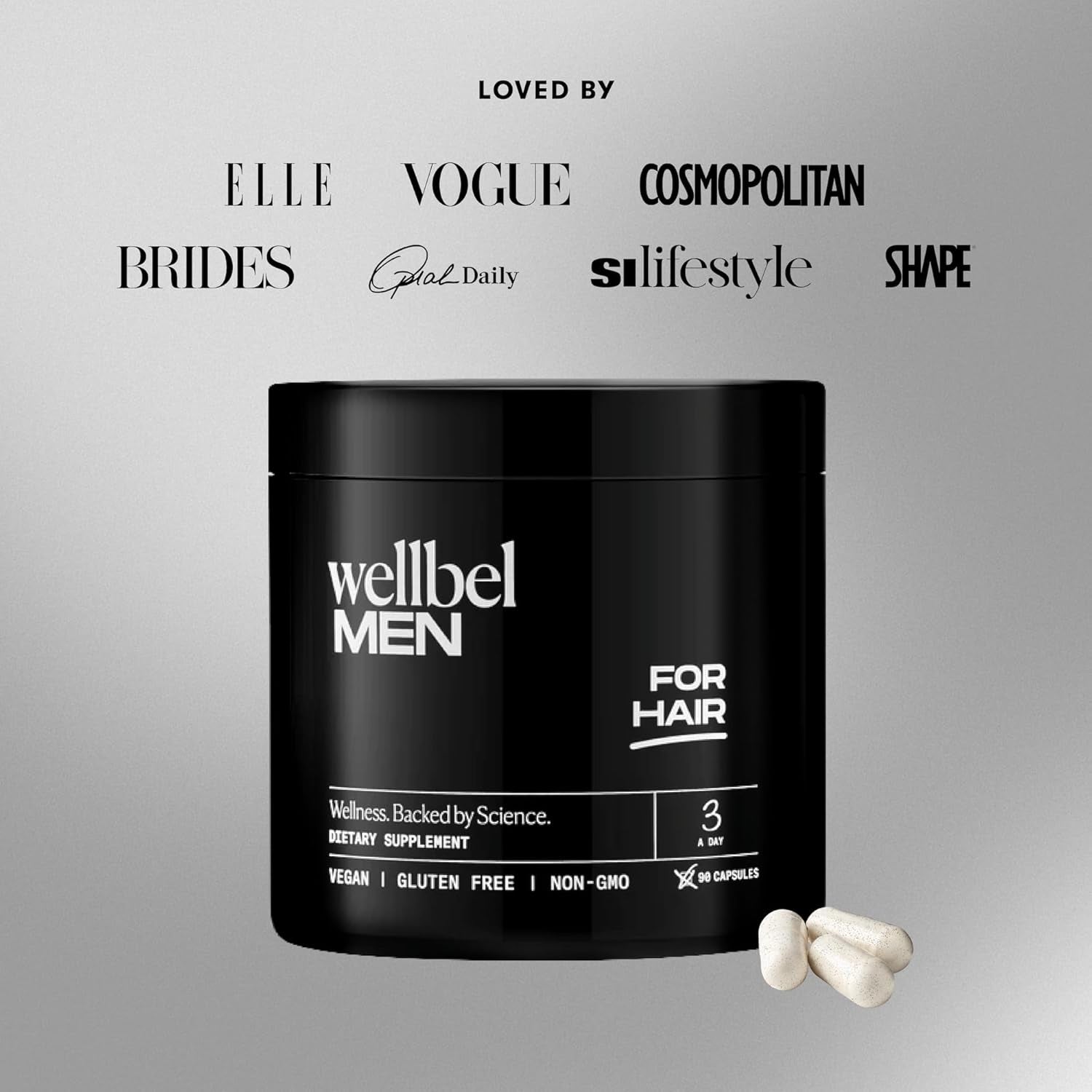 WELLBEL Men Clean Hair Supplement – 90 Capsules | Drug-Free Daily Formula to Support Hair Growth & Thickness