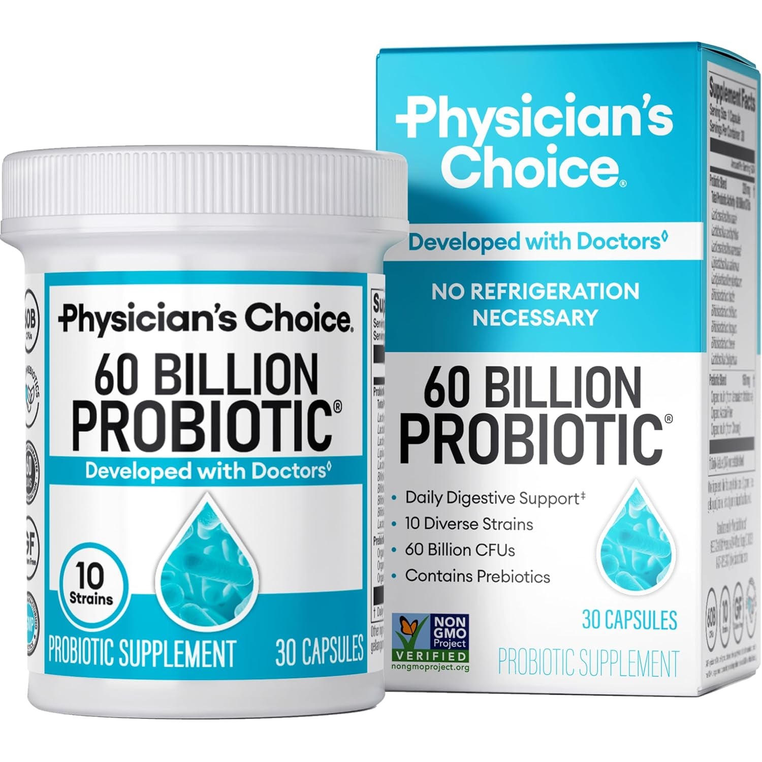 Physician's Choice 60 Billion CFU Probiotic – 10 Strains & Organic Prebiotics for Gut, Digestive & Immune Health | 30 Capsules