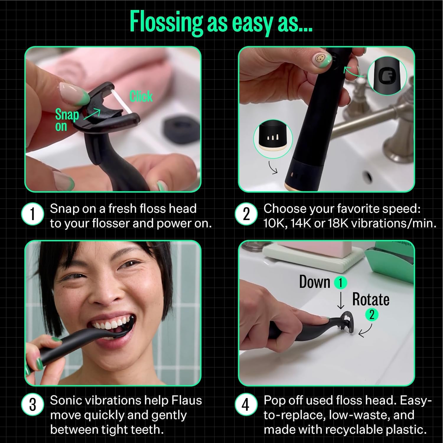 FLAUS Electric Flosser Gentle Glide – Sonic Vibration Dental Flosser for Sensitive Gums & Plaque Removal | As Seen on Shark Tank