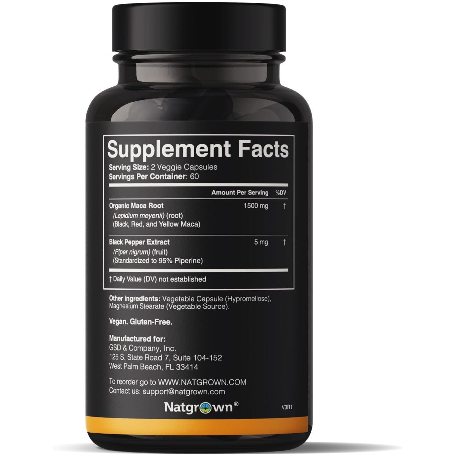 Natgrown Organic Maca Root 1500mg – Gelatinised Black, Red & Yellow Peruvian Maca | Non-GMO Vegan Gluten-Free | 120 Capsules