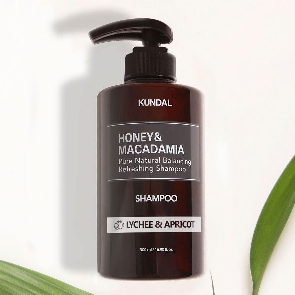 KUNDAL HONEY&MACADAMIA Pure Natural Balancing Refreshing Shampoo 500ml #LYCHEE & APRICOT - Glam Global UKKUNDAL