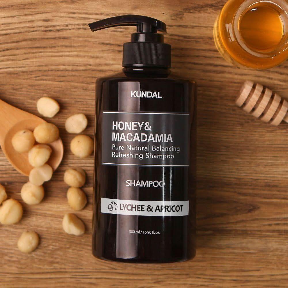 KUNDAL HONEY&MACADAMIA Pure Natural Balancing Refreshing Shampoo 500ml #LYCHEE & APRICOT - Glam Global UKKUNDAL