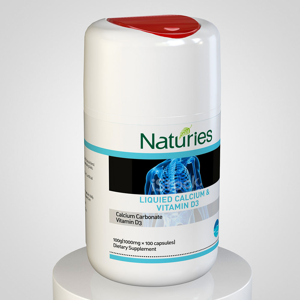 Naturies Calcio Líquido y Vitamina D3 – 100 Cápsulas | Apoyo para Huesos, Dientes e Inmunitario desde Nueva Zelanda