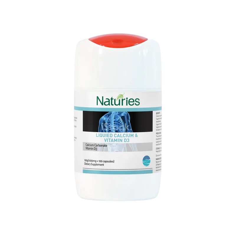 Naturies Calcio Líquido y Vitamina D3 – 100 Cápsulas | Apoyo para Huesos, Dientes e Inmunitario desde Nueva Zelanda