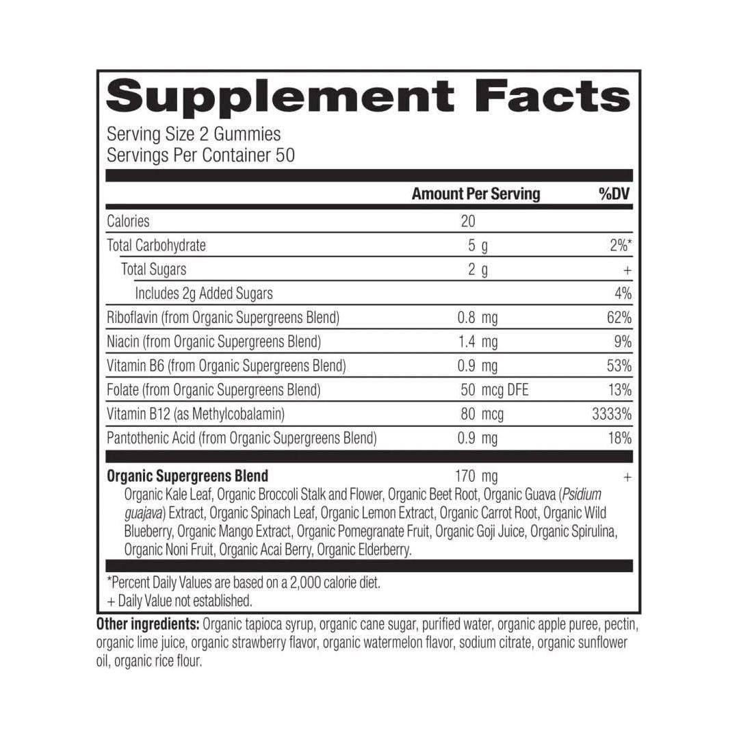 Organic SuperGreens Gummy - Strawberry Watermelon - 100 Gummies - Glam Global UKAncient Nutrition