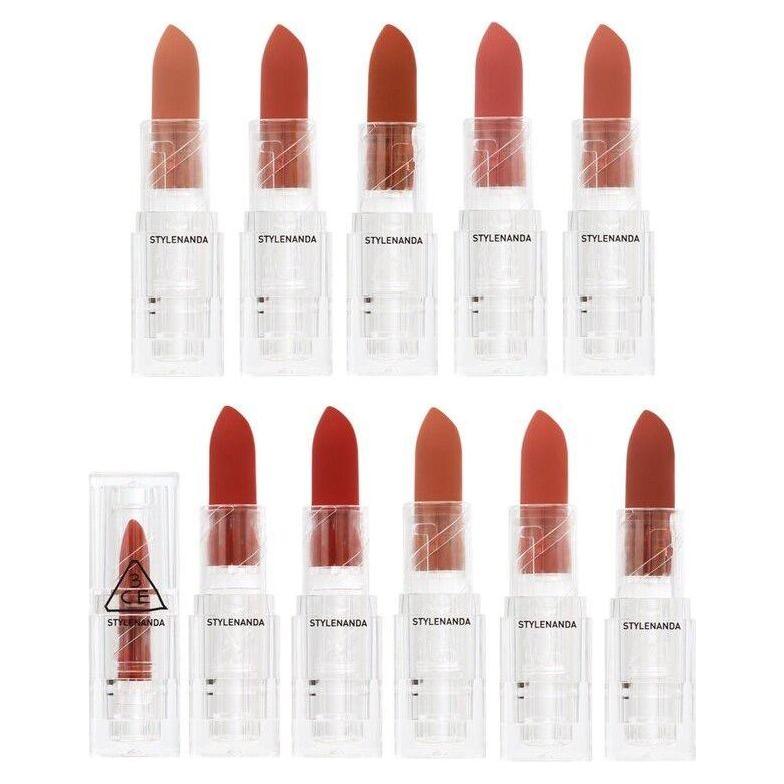 3CE Soft Matte Lipstick – 10 colores | Acabado mate ligero con confort cremoso