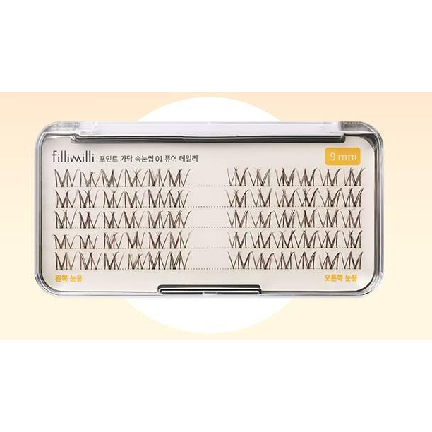 Fillimilli Point Piece Pestañas #Pure Daily (9mm) – Grupos de Pestañas de Volumen Natural (60uds)