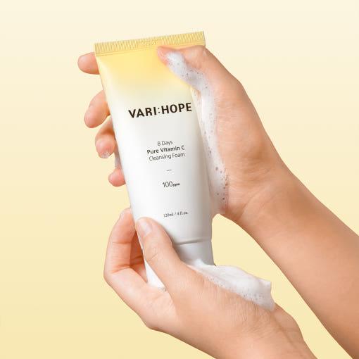 VARIHOPE 8 Days Espuma Limpiadora Pura de Vitamina C 120ml | Limpiador Iluminador e Hidratante