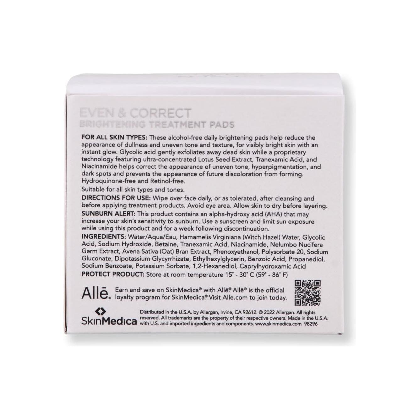 SkinMedica Even & Correct Almohadillas Iluminadoras 60 Unidades | Almohadillas Exfoliantes Potenciadoras de la Luminosidad
