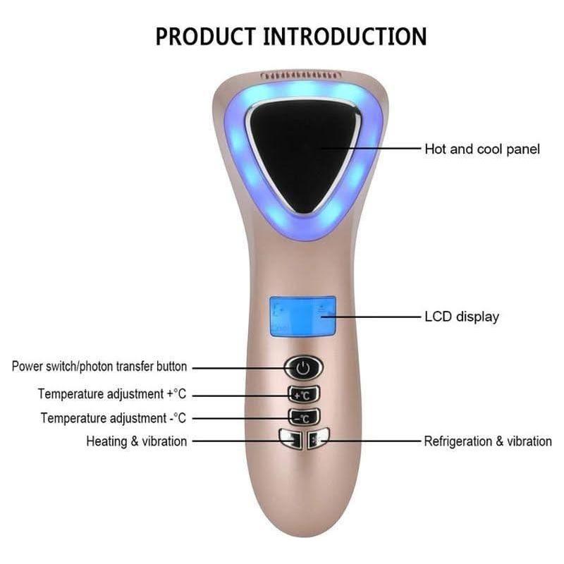 Ultrasonic Cryotherapy LED Hot Cold Hammer Facial Lifting Vibration Massager - Glam Global UKGlam Global UK