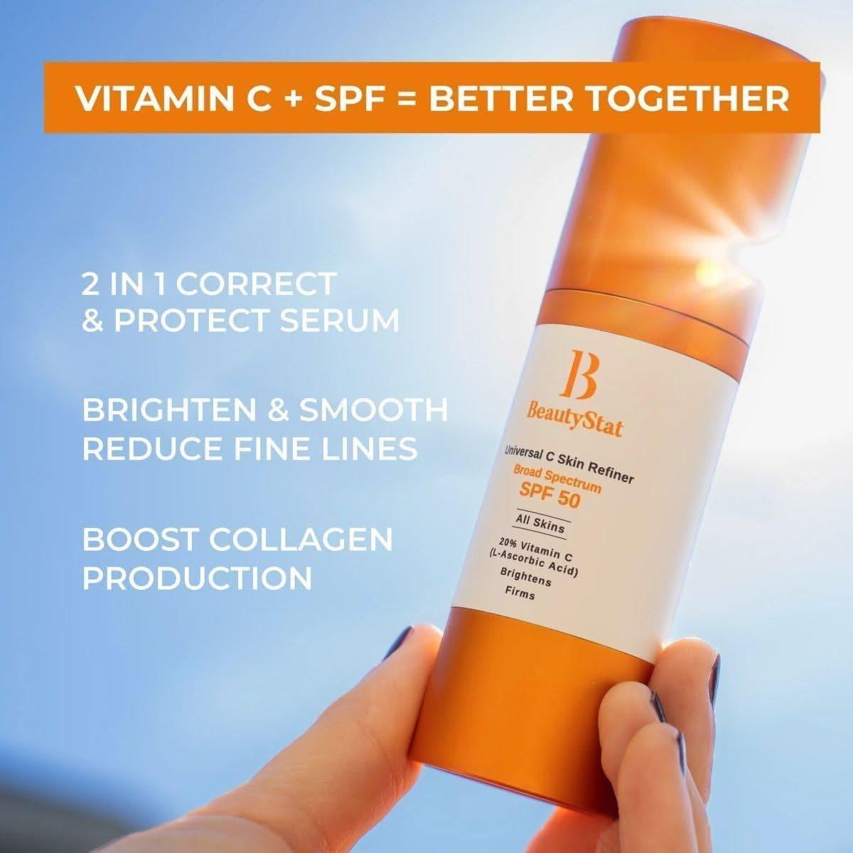BeautyStat Universal C Skin Refiner Vitamin C Serum + SPF 50 Mineral Sunscreen - 30ml - Glam Global UKBeautyStat